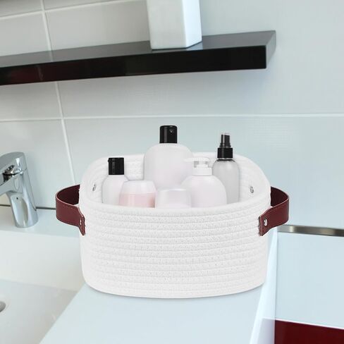 ABenkle Small Storage Basket, Mini Baskets with Handle, Cute Cotton Woven Baskets for Shelves, Boho Decorative Toy Storage Bin for Nursery, Spa, Empty Gift Basket - XS, White in Kuwait