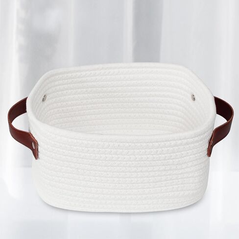 ABenkle Small Storage Basket, Mini Baskets with Handle, Cute Cotton Woven Baskets for Shelves, Boho Decorative Toy Storage Bin for Nursery, Spa, Empty Gift Basket - XS, White in Kuwait