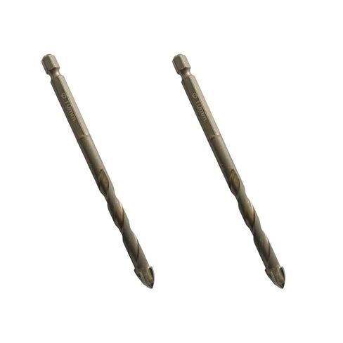 2PCS 10mm Four-Flute Titanium Masonry Drill Set, Carbide Tip Masonry Bits for Concrete Glass Tile Brick, Serrated Edge Design with 1/4" Hex Shank for Multi-Material Drilling in Kuwait