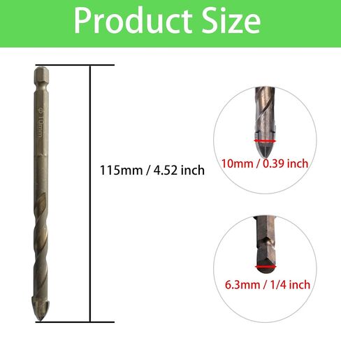 2PCS 10mm Four-Flute Titanium Masonry Drill Set, Carbide Tip Masonry Bits for Concrete Glass Tile Brick, Serrated Edge Design with 1/4" Hex Shank for Multi-Material Drilling in Kuwait