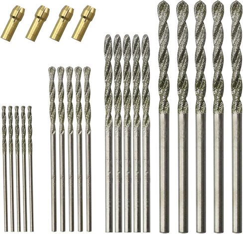 CHENJIN 20PCS Emery Twist Drill With Four Electric Grinding Collets Diamond Drill Bit Rotary Tools 1mm 1.5mm 2mm 2.5mm For Sea Glass Stone Shell Gem Processing Jewelry Making in Kuwait