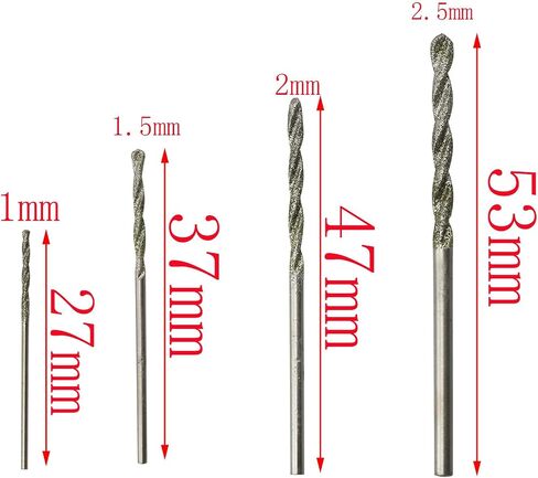 CHENJIN 20PCS Emery Twist Drill With Four Electric Grinding Collets Diamond Drill Bit Rotary Tools 1mm 1.5mm 2mm 2.5mm For Sea Glass Stone Shell Gem Processing Jewelry Making in Kuwait