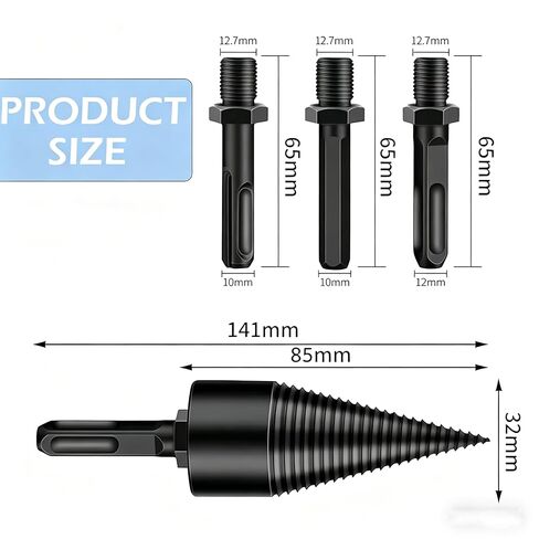4Pcs 32mm Firewood Log Splitter Drill Bit Set, Heavy Duty Screw Cone Driver, Detachable Wood Splitting Drill Bits with Hex Square Round Shank for Electric Drill in Kuwait