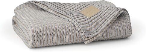 BOLL & BRANCH Sunday Throw Blanket, 70" x 45", Shore/Heathered Oatmeal | 100% Organic Luxury Cotton, Plush Ribbed Knit, Sweater-Like Softness in Kuwait