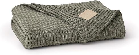 BOLL & BRANCH Sunday Throw Blanket, 70" x 45", Shore/Heathered Oatmeal | 100% Organic Luxury Cotton, Plush Ribbed Knit, Sweater-Like Softness in Kuwait