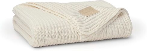 BOLL & BRANCH Sunday Throw Blanket, 70" x 45", Shore/Heathered Oatmeal | 100% Organic Luxury Cotton, Plush Ribbed Knit, Sweater-Like Softness in Kuwait