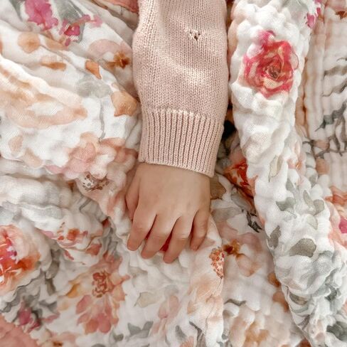Muslin Baby Blanket 48x48-100% Cotton Reversible 7-Layer Baby Girl Blanket - Large Soft Cotton Blanket for Newborns, Infants & Toddlers, Lightweight Quilt-Style, Machine Washable, Pink in Kuwait