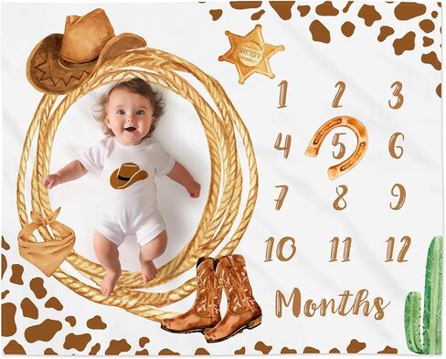 Cowboy Baby Milestone Blanket Monthly Growth Chart Nursery Decor in Kuwait