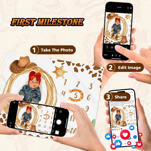 Cowboy Baby Milestone Blanket Monthly Growth Chart Nursery Decor in Kuwait