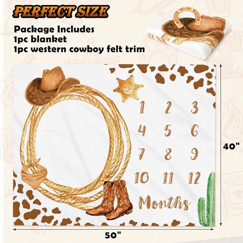 Cowboy Baby Milestone Blanket Monthly Growth Chart Nursery Decor in Kuwait