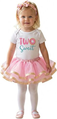 Luke and Lulu Two Sweet Birthday Outfit Tutu Dress with Headband For Her 2nd Birthday - Photo-Ready 3-Piece Set in Kuwait