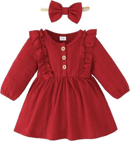 Mioglrie Baby Girl Dress Newborn Baby Girls Clothes Fall Winter Outfits Casual Infant Long Sleeve Dresses 3-24 Months in Kuwait