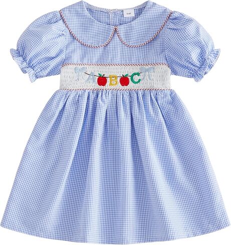 Toddler Girl First Day of School Outfit Pre K Kindergarten Short Sleeve Smocked Dress Back to School Summer Clothes in Kuwait