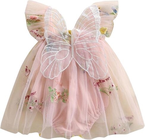 Baby Girl Fairy Butterfly Wings Romper Dress Mesh Tulle Tutu Dress Summer Princess Dresses First Birthday Outfit in Kuwait