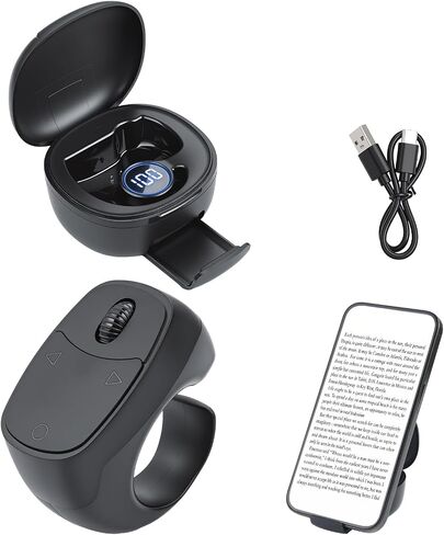 ELUTENG Ring Remote Control Page Turner, Kindle Paperwhite Compatible Remote Page Turner, Kindle Holder with Remote Page Turner for eBook Reading & Selfies (Black) in Kuwait
