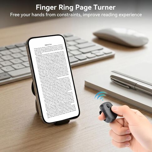 ELUTENG Ring Remote Control Page Turner, Kindle Paperwhite Compatible Remote Page Turner, Kindle Holder with Remote Page Turner for eBook Reading & Selfies (Black) in Kuwait