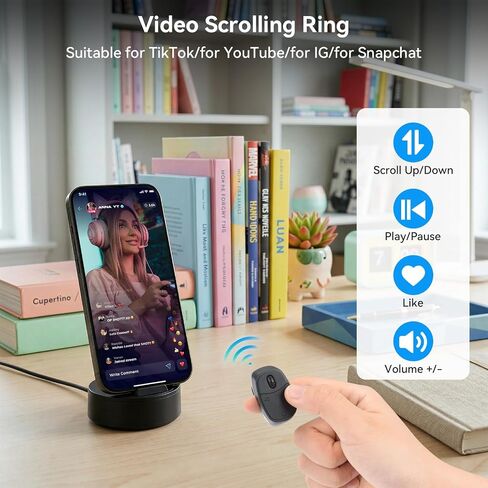 ELUTENG Ring Remote Control Page Turner, Kindle Paperwhite Compatible Remote Page Turner, Kindle Holder with Remote Page Turner for eBook Reading & Selfies (Black) in Kuwait