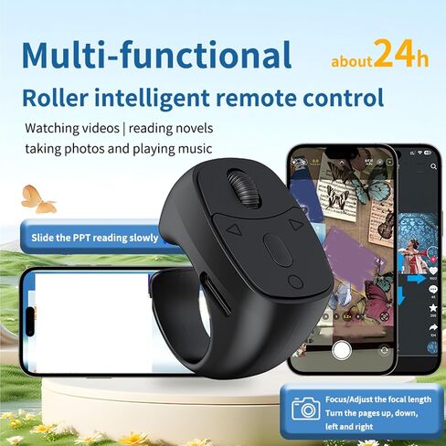 Tangxi Bluetooth Remote Scrolling Ring for Phone, Wireless Page Turner, Bluetooth Camera Video Recording Remote, Compatible with iOS & Android Phone, Tablet (Black) in Saudi Arabia