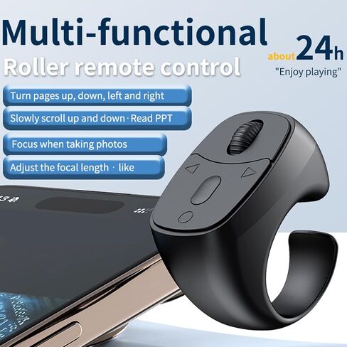 Tangxi Bluetooth Remote Scrolling Ring for Phone, Wireless Page Turner, Bluetooth Camera Video Recording Remote, Compatible with iOS & Android Phone, Tablet (Black) in Saudi Arabia