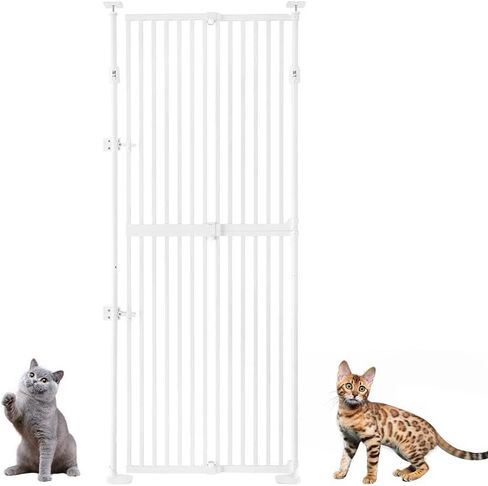 unipaws 75" H Extra Tall Cat Safety Gate, Auto Closing and No Drilling | Fit for 21"-34" Wide and 75"-98" Height Opening, Fit for Doorway Hallway Stairs, Cat Dog Proof, Indoor Use, White in Kuwait