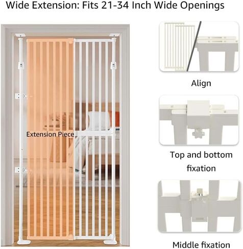 unipaws 75" H Extra Tall Cat Safety Gate, Auto Closing and No Drilling | Fit for 21"-34" Wide and 75"-98" Height Opening, Fit for Doorway Hallway Stairs, Cat Dog Proof, Indoor Use, White in Kuwait