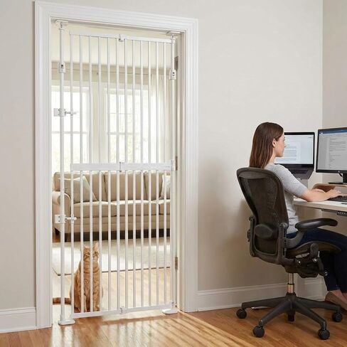 unipaws 75" H Extra Tall Cat Safety Gate, Auto Closing and No Drilling | Fit for 21"-34" Wide and 75"-98" Height Opening, Fit for Doorway Hallway Stairs, Cat Dog Proof, Indoor Use, White in Kuwait