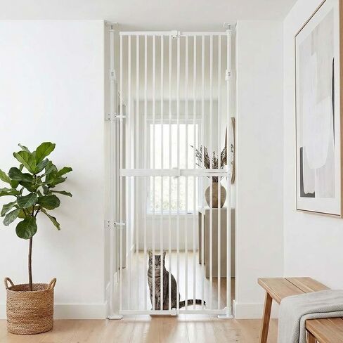unipaws 75" H Extra Tall Cat Safety Gate, Auto Closing and No Drilling | Fit for 21"-34" Wide and 75"-98" Height Opening, Fit for Doorway Hallway Stairs, Cat Dog Proof, Indoor Use, White in Kuwait
