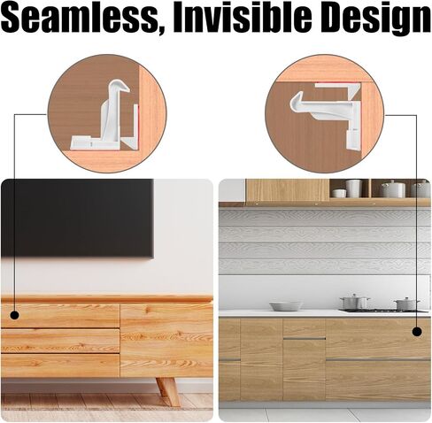 10 Pack Upgraded Invisible Baby Proofing Cabinet Latch Locks - No Drilling or Tools Required, Children Proof Cupboard Drawers Latches, Works with Most Cabinets and Drawers - Adhesive Easy Installation in Kuwait