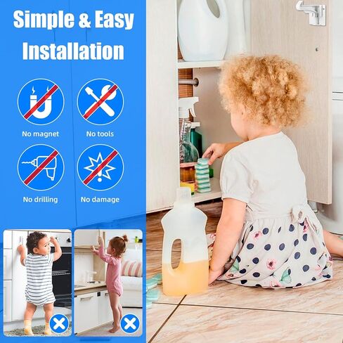 10 Pack Upgraded Invisible Baby Proofing Cabinet Latch Locks - No Drilling or Tools Required, Children Proof Cupboard Drawers Latches, Works with Most Cabinets and Drawers - Adhesive Easy Installation in Kuwait