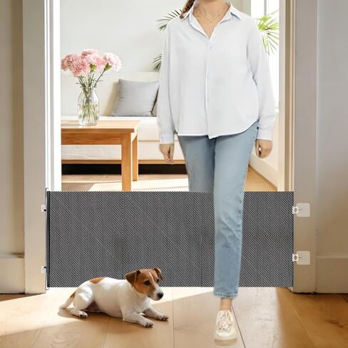 15" Step Over Retractable Dog Gate, No-Drill Pet Barrier for Doorways & Stairs, Easy Human Access & Pet Containment, Adjustable Small Dog Gate for Indoor Use in Kuwait