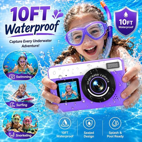 Maxmango D70 Underwater Camera, 10FT Waterproof Digital Camera for Pool & Beach, 4K 48MP Teens Underwater Cam with Dual Screens, Autofocus, 18X Zoom, Floating Camera for Boys Girls Teens(16GB) in Kuwait