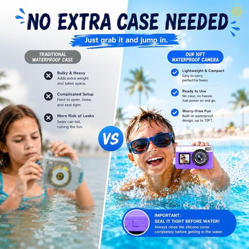 Maxmango D70 Underwater Camera, 10FT Waterproof Digital Camera for Pool & Beach, 4K 48MP Teens Underwater Cam with Dual Screens, Autofocus, 18X Zoom, Floating Camera for Boys Girls Teens(16GB) in Kuwait