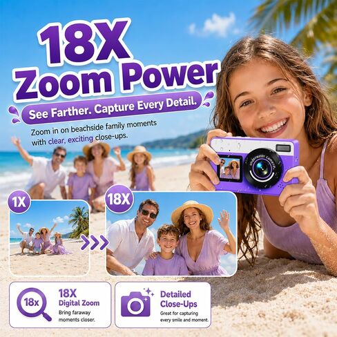 Maxmango D70 Underwater Camera, 10FT Waterproof Digital Camera for Pool & Beach, 4K 48MP Teens Underwater Cam with Dual Screens, Autofocus, 18X Zoom, Floating Camera for Boys Girls Teens(16GB) in Kuwait