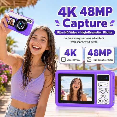 Maxmango D70 Underwater Camera, 10FT Waterproof Digital Camera for Pool & Beach, 4K 48MP Teens Underwater Cam with Dual Screens, Autofocus, 18X Zoom, Floating Camera for Boys Girls Teens(16GB) in Kuwait