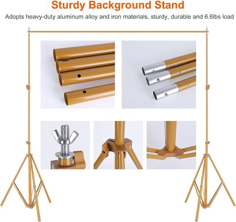 Backdrop Stand for Parties, Banner Stand Photographic Studio Photo Backgrounds 10ft Adjustable Photo Backdrop Stand Kits with a Carrying Bag Photo Backdrop Stand for Birthday/Wedding(Gold) in Kuwait