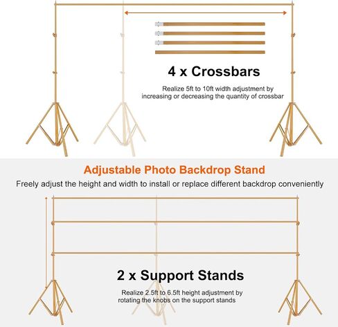 Backdrop Stand for Parties, Banner Stand Photographic Studio Photo Backgrounds 10ft Adjustable Photo Backdrop Stand Kits with a Carrying Bag Photo Backdrop Stand for Birthday/Wedding(Gold) in Kuwait