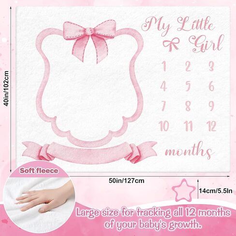 Trendy Pink Bow Coquette Baby Milestone Blanket Coquette Flannel Blanket Newborn Infant Swaddle Growth Baby Frame for Boys Girls Nursery (Bow, Pink) in Kuwait