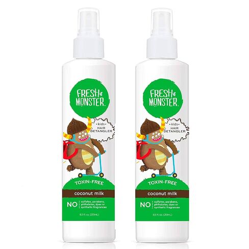 Fresh Monster Kids Detangler Spray, Coconut, 8.5 oz 2-Pack | Natural Hair Conditioning Spray for Kids, Toxin-Free & Plant-Based, Works Wet or Dry, Sulfate/Paraben Free, Hypoallergenic in Kuwait