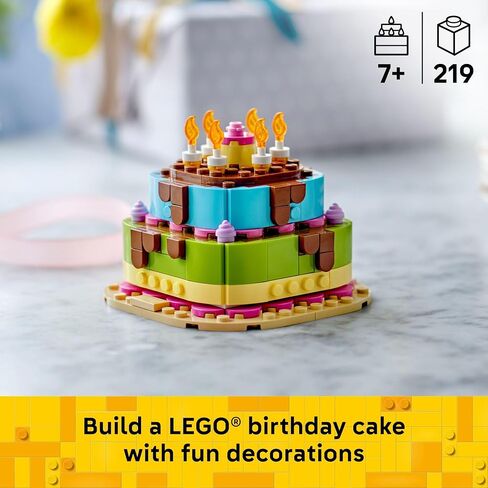 LEGO Birthday Party Cake - Building Toy for Boys & Girls, Ages 7+ - Birthday Decoration with 10 Candle Accessories - Craft for Kids - 40815 in Kuwait