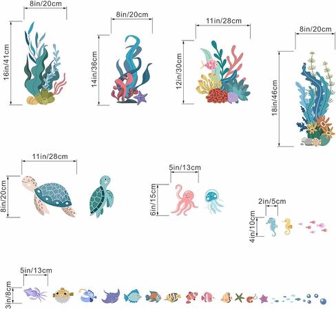 Ocean Wall Decals for Bathroom: Under 30 Minutes Installation | Peel and Stick Applied With Just 4 Steps - Under The Sea Wall Decals for Baby Bedroom - 100% Kids Safe Vinyl Certified in Kuwait