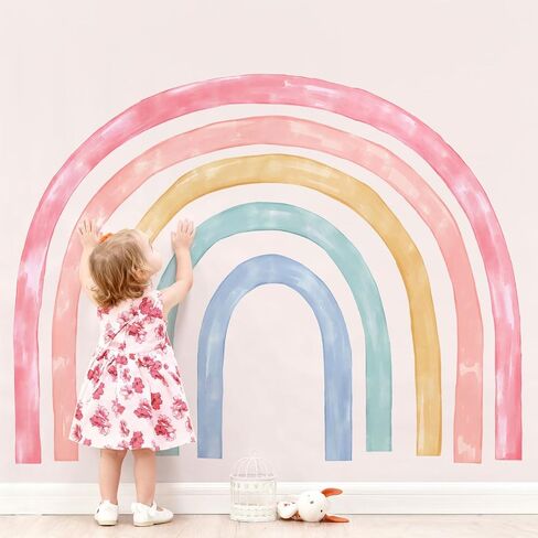 59"x30" Rainbow Hearts Wall Decals for Girls Room Watercolor Rainbow Wall Stickers Peel and Stick Wall Art Decor for Kids Toddlers Bedroom Playroom Classroom | Mural Peel and Stick Vinyl Wall Art for Kids Girls Nursery Toddlers Bedroom Playroom Classroom  in Kuwait