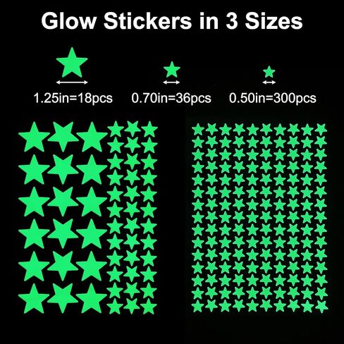 MOJOTORY Glow in The Dark Star Stickers for Ceiling | Luminous Adhesive Wall Decals, Bright & Long-Lasting, Perfect for Bedroom, Kids Room, Nursery Decor, Easy Peel & Stick in Kuwait