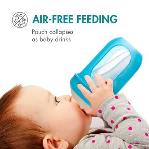 Boon Nursh Reusable Replacement Pouch with Collapsible Silicone Pouch Design - Everyday Baby Essentials - Stage 2 Medium Flow Baby Bottles - Gray - 8 Oz in Kuwait