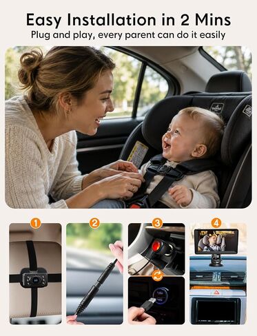 Kidsneed Baby Car Camera for 2 Kids - 7" Split Screen Baby Monitor for Car | Dual backseat cameras with 150° wide view and 360° rotation. Clear night vision infant car seat mirror camera in Kuwait