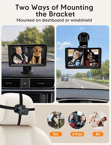 Kidsneed Baby Car Camera for 2 Kids - 7" Split Screen Baby Monitor for Car | Dual backseat cameras with 150° wide view and 360° rotation. Clear night vision infant car seat mirror camera in Kuwait