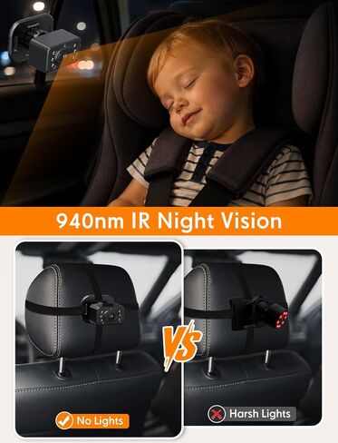 Kidsneed Baby Car Camera for 2 Kids - 7" Split Screen Baby Monitor for Car | Dual backseat cameras with 150° wide view and 360° rotation. Clear night vision infant car seat mirror camera in Kuwait
