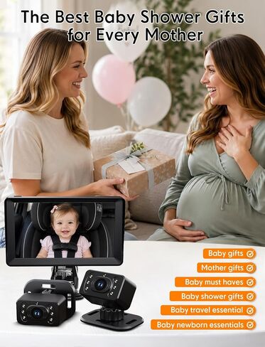 Kidsneed Baby Car Camera for 2 Kids - 7" Split Screen Baby Monitor for Car | Dual backseat cameras with 150° wide view and 360° rotation. Clear night vision infant car seat mirror camera in Kuwait