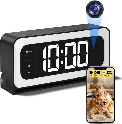 Gyliziex Clock Camera 2K, 5Ghz & 2.4Ghz WiFi Indoor Security Camera with Alarm, Full Colored Night Vision, Smart Motion Detection, Local Storage in Kuwait