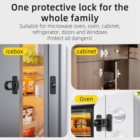 2 Pack Child Proof Refrigerator Lock with Sticky Adhesive Pads, kids Safety Locks for Doors, RV Refrigerator, Oven Lock Safety Baby Cabinet Locks, Black in Kuwait