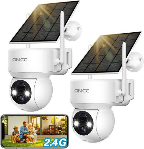 GNCC 2Pack Solar Security Cameras, 2.4G WiFi & Color Night Vision | Solar Battery Power Cameras for Security, 360° View Pan/Tilt, 2-Way Audio, AI Human Detection, SD/Cloud Storage, Easy Setup in Kuwait